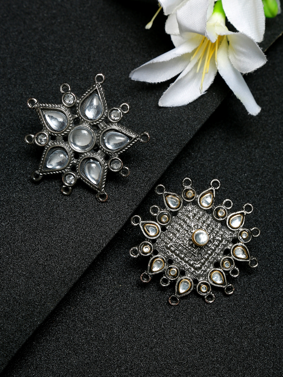 YouBella Jewellery Celebrity Inspired Oxidised Combo of 2 Rings for Girls and Women (Silver) (YBRG_20253)