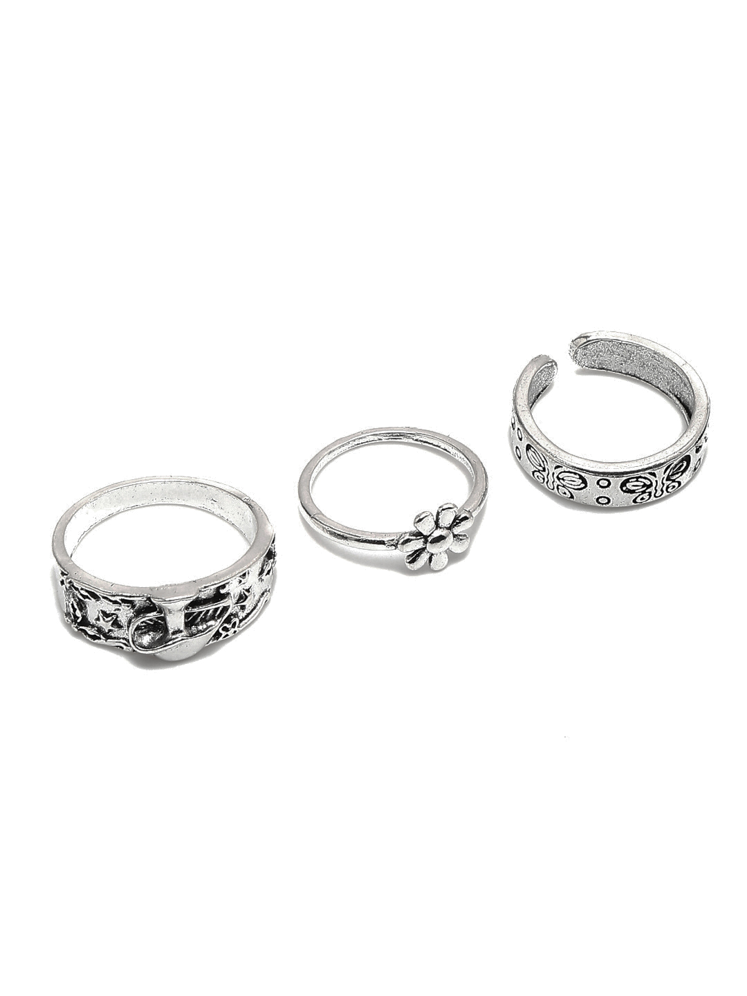 YouBella Jewellery Oxidised Tribal Afghani Combo of 7 Adjustable Rings for Girls and Women (Silver) (YBRG_20254)