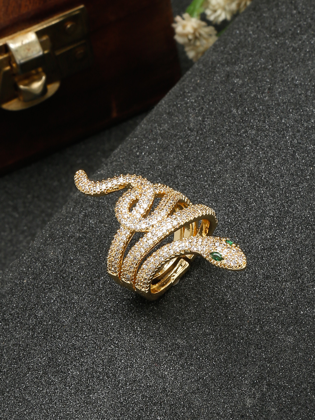 YouBella Jewellery for Women Celebrity Inspired Gold Plated Snake Motif Rings for Women and Girls (YBRG_20260) (Gold)