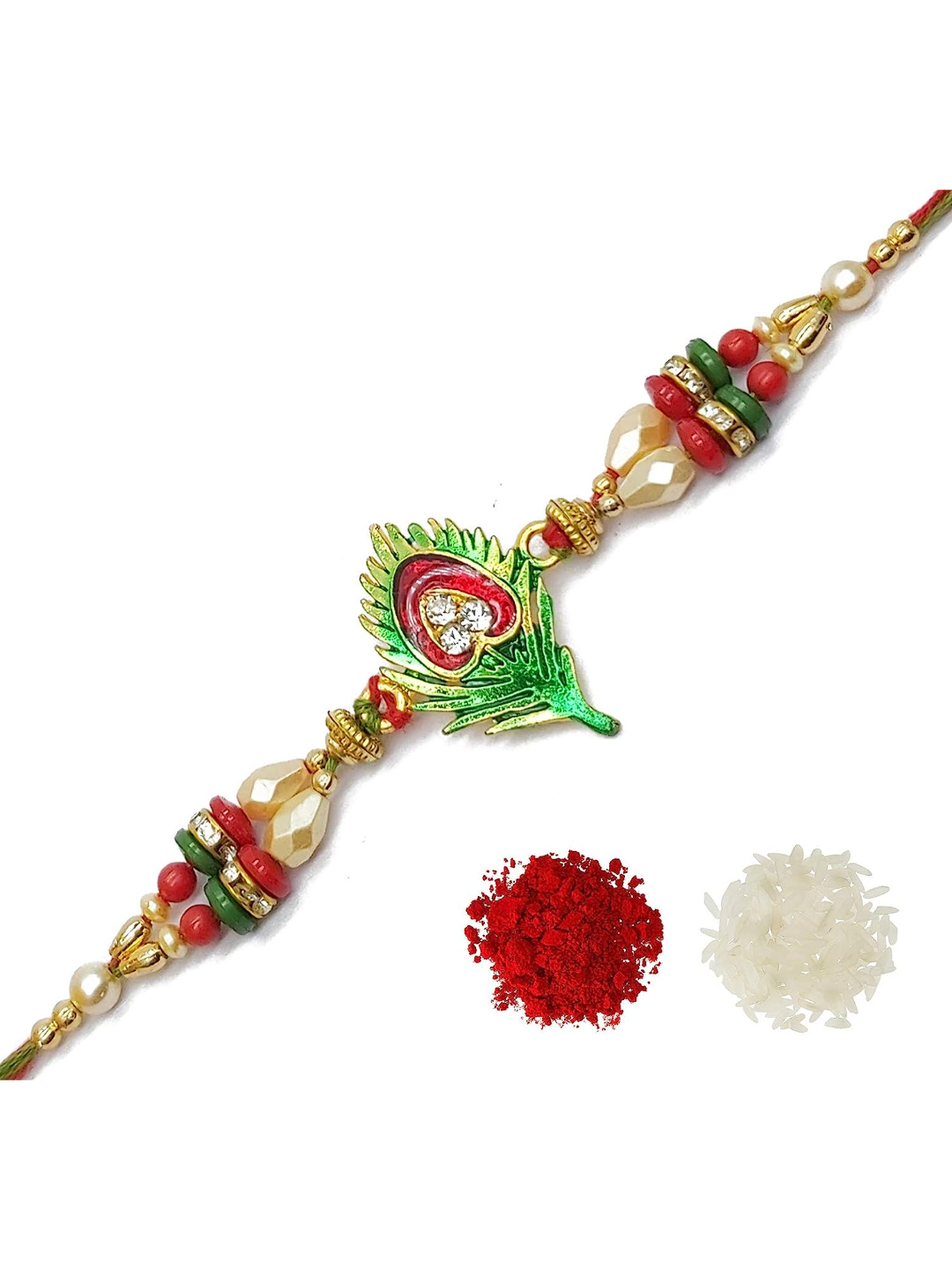 YouBella Fashion Jewellery Designer Lord Krishna Feather Bracelet Rakhi for Brother