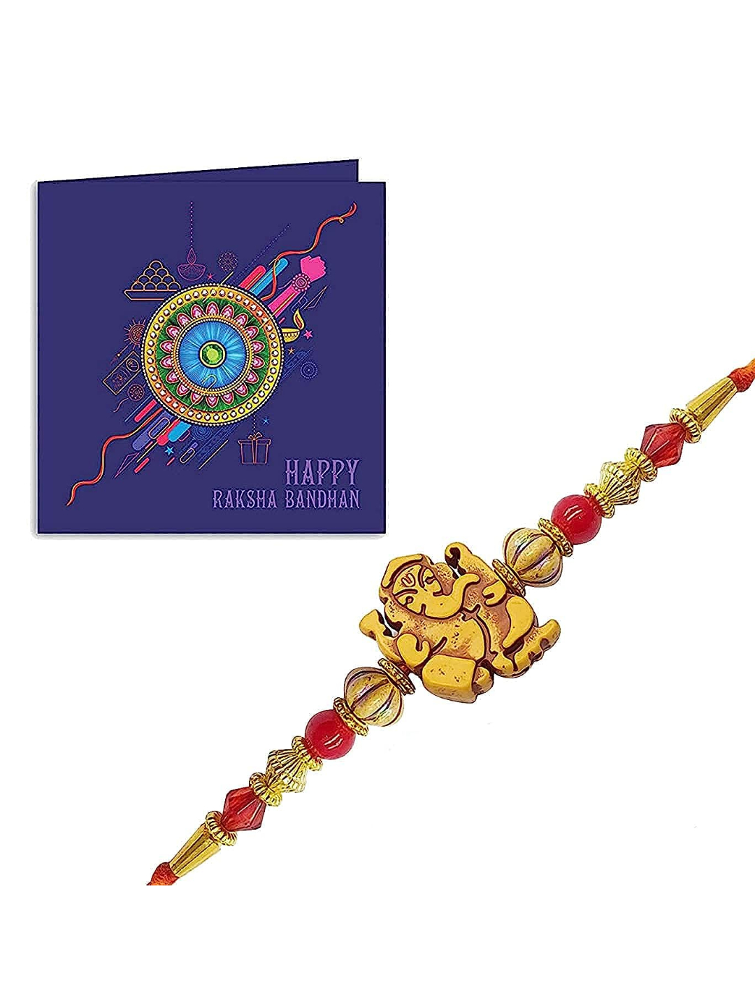 YouBella Designer Bracelet Rakhi and Greeting Card Combo Set for Brother Raksha Bandhan Gift for Brother (Style 2)