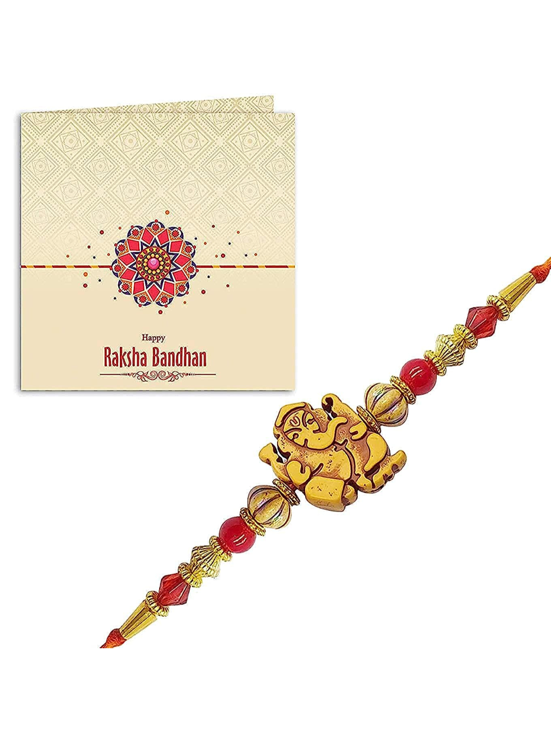 YouBella Designer Bracelet Rakhi and Greeting Card Combo Set for Brother Raksha Bandhan Gift for Brother (Style 5)