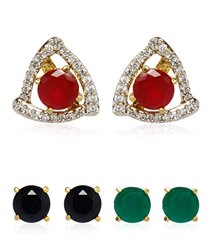 YouBella Set of 3 Stone-Studded Gold-Plated Interchangeable Triangular Studs