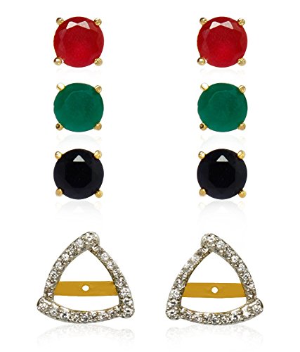 YouBella Set of 3 Stone-Studded Gold-Plated Interchangeable Triangular Studs