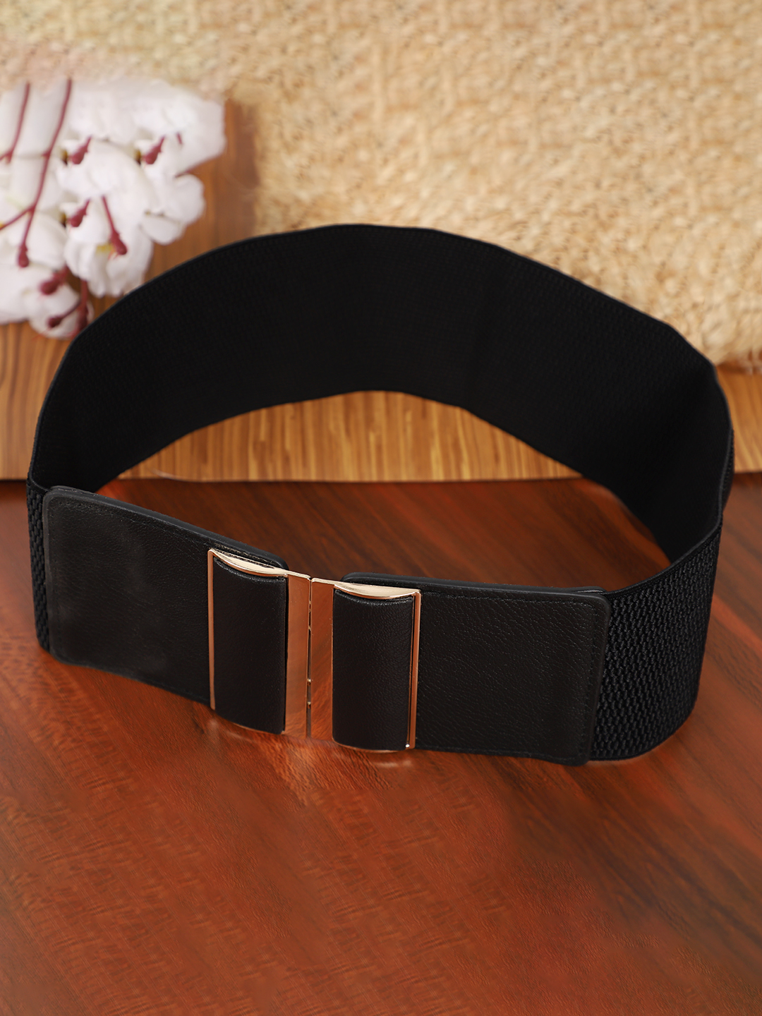 YouBella Women Fashion Jewellery Gold-Toned Stretchable Black Waist Belt With Black leather  for Women and Girls