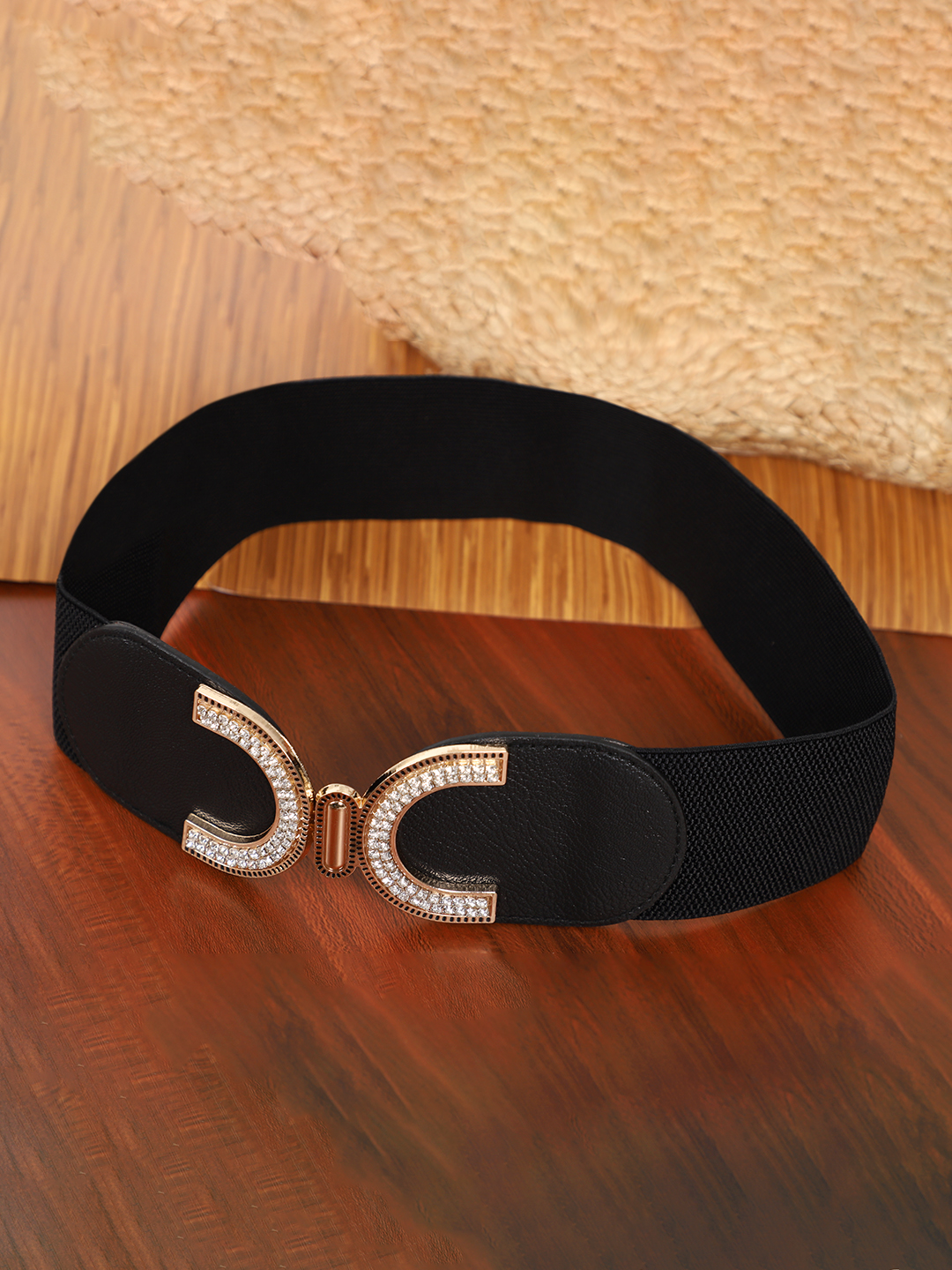 YouBella Women Fashion Jewellery Gold-Toned Stretchable Black Waist Belt With Black leather  for Women and Girls