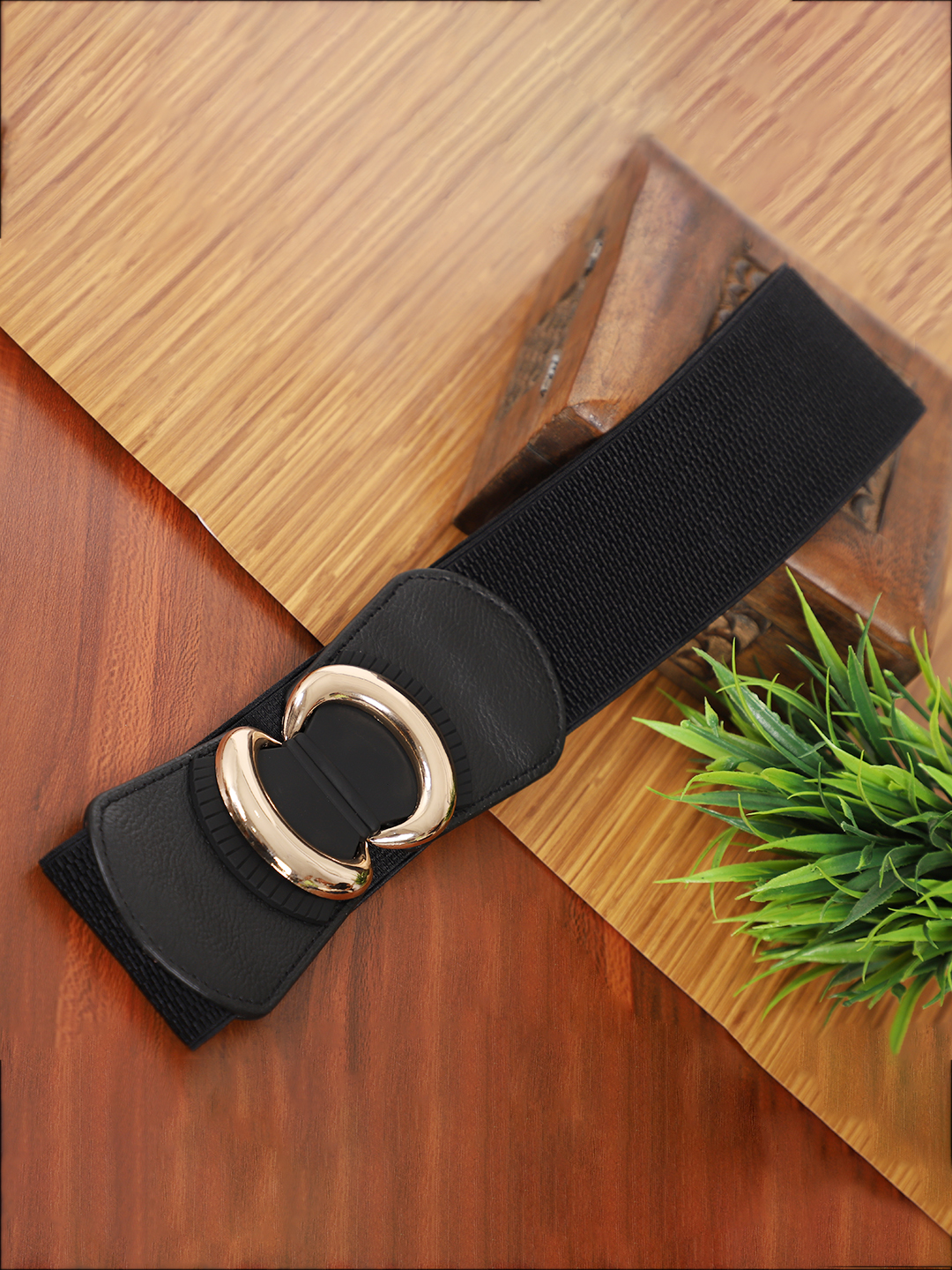 YouBella Women Fashion Jewellery Gold-Toned Stretchable Black Waist Belt With Black leather  for Women and Girls