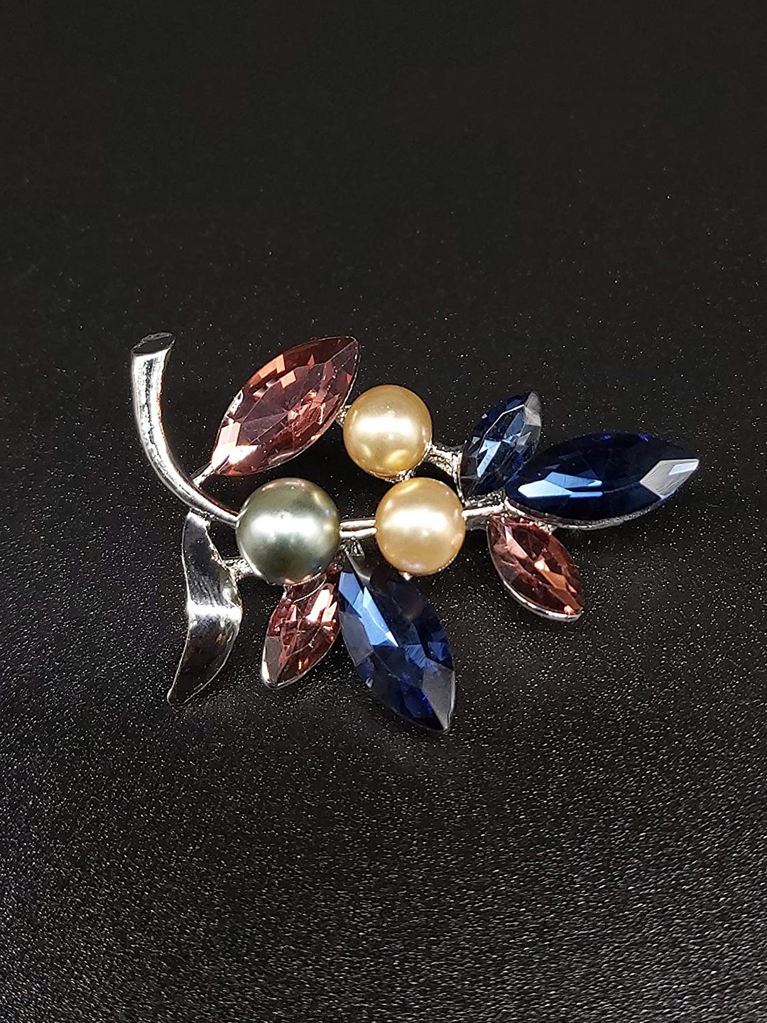YouBella Stylish Floral Crystal Jewellery Silver Plated Brooches for Women (Multi-Colour) (YB_Brooch_106)