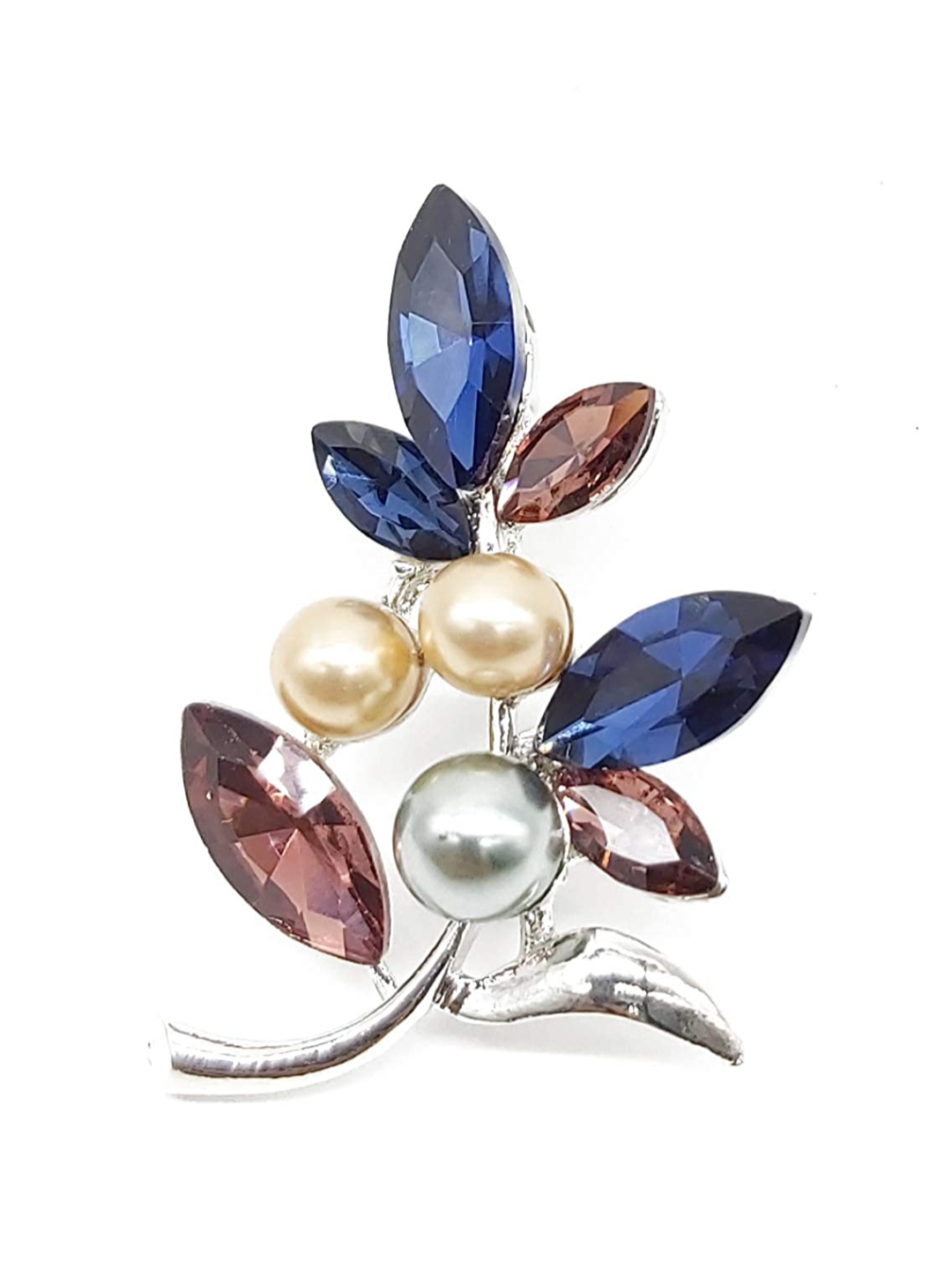 YouBella Stylish Floral Crystal Jewellery Silver Plated Brooches for Women (Multi-Colour) (YB_Brooch_106)