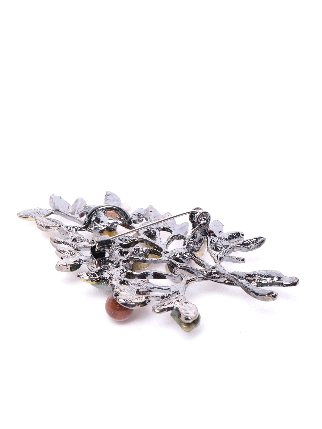 YouBella Women Green Gunmetal-Toned Stone Studded  Beaded Branch Shaped Statement Brooch