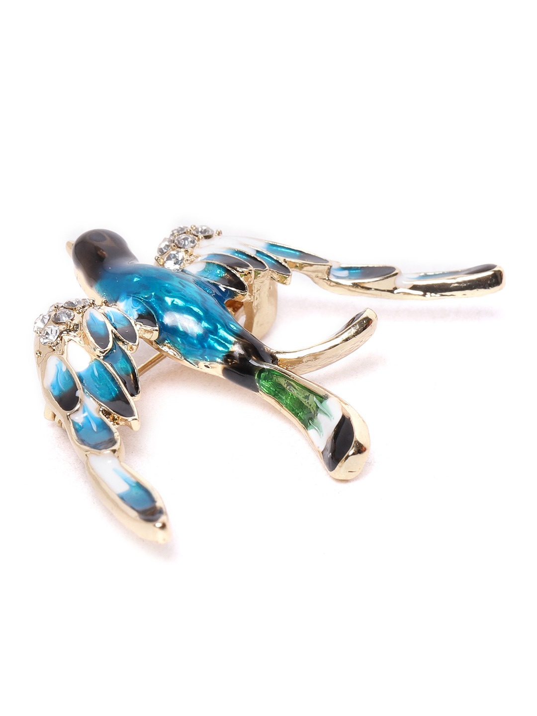 YouBella Women Blue  White Stone Studded Bird Shaped Statement Brooch