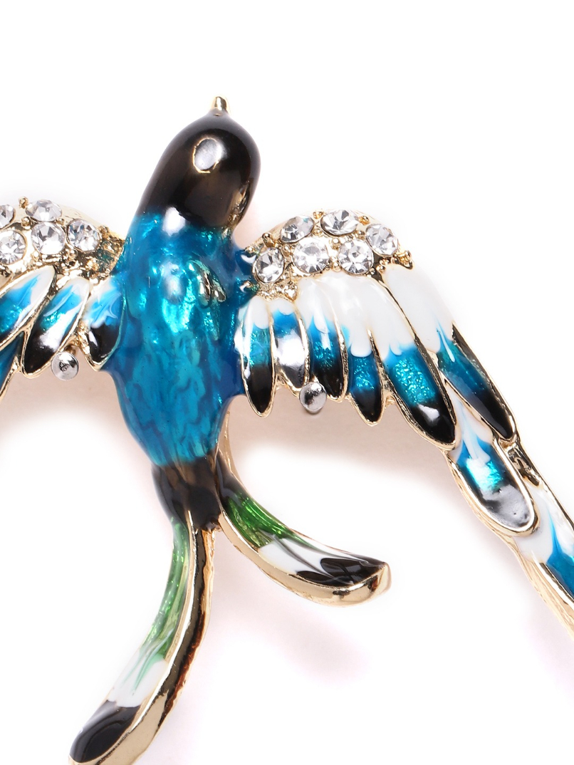 YouBella Women Blue  White Stone Studded Bird Shaped Statement Brooch