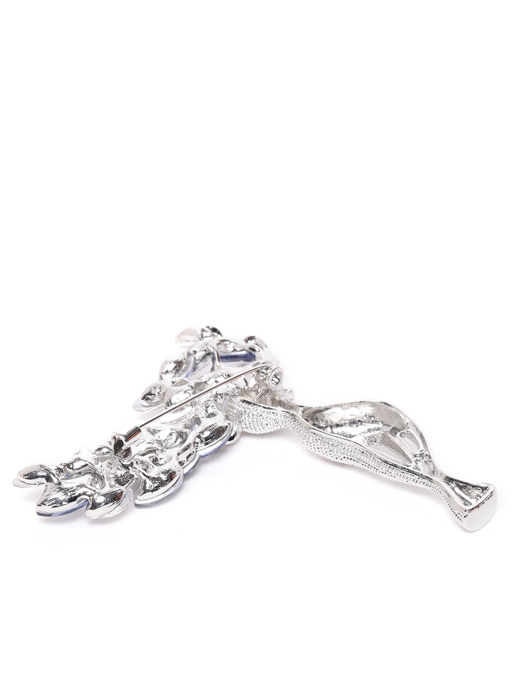 YouBella Women Silver-Toned  Navy Blue Stone Studded Reindeer Shaped Statement Brooch