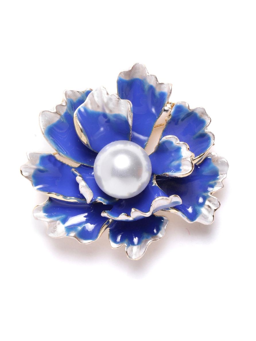 YouBella Women Blue  White Beaded Floral Statement Brooch