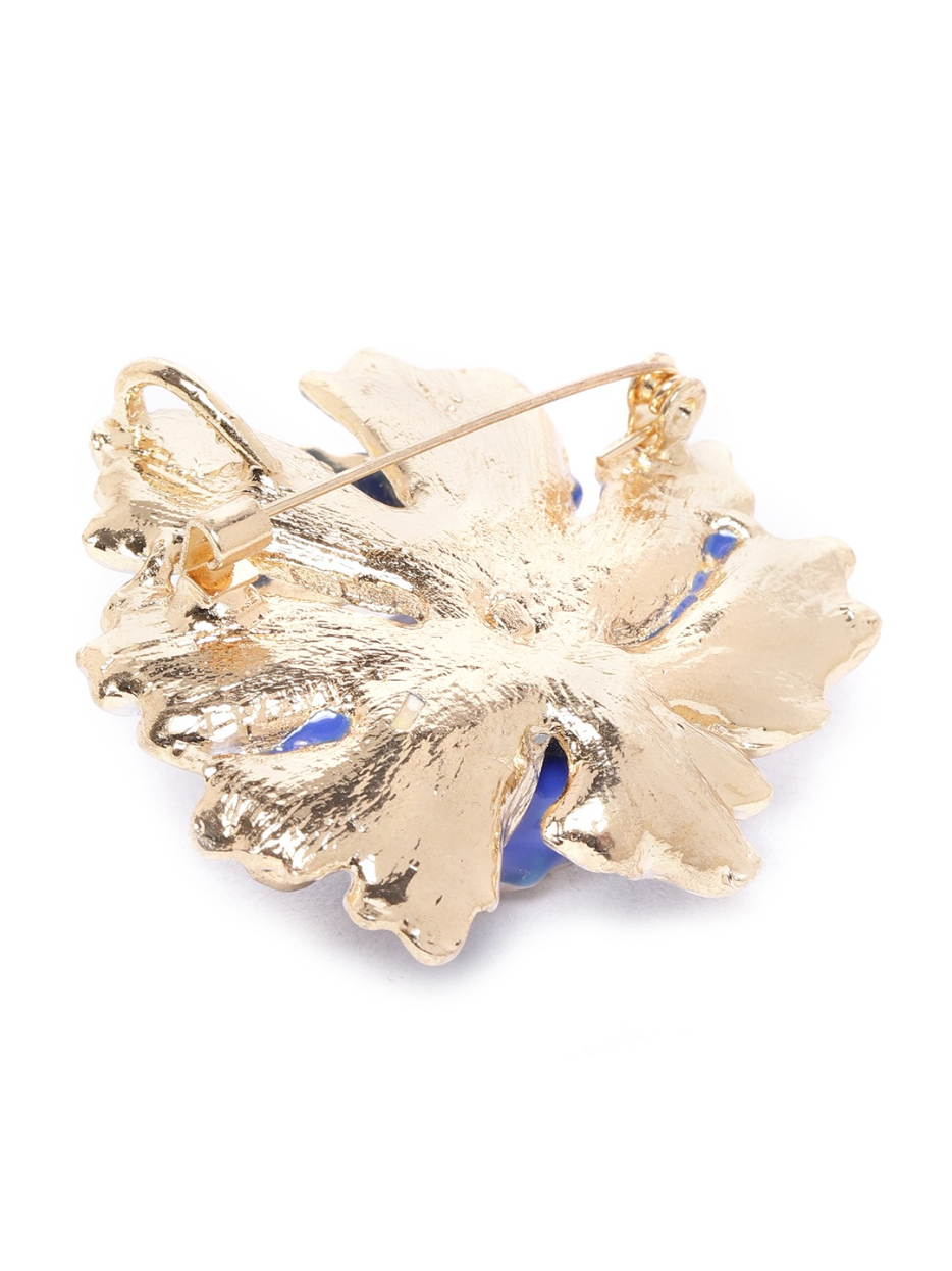 YouBella Women Blue  White Beaded Floral Statement Brooch