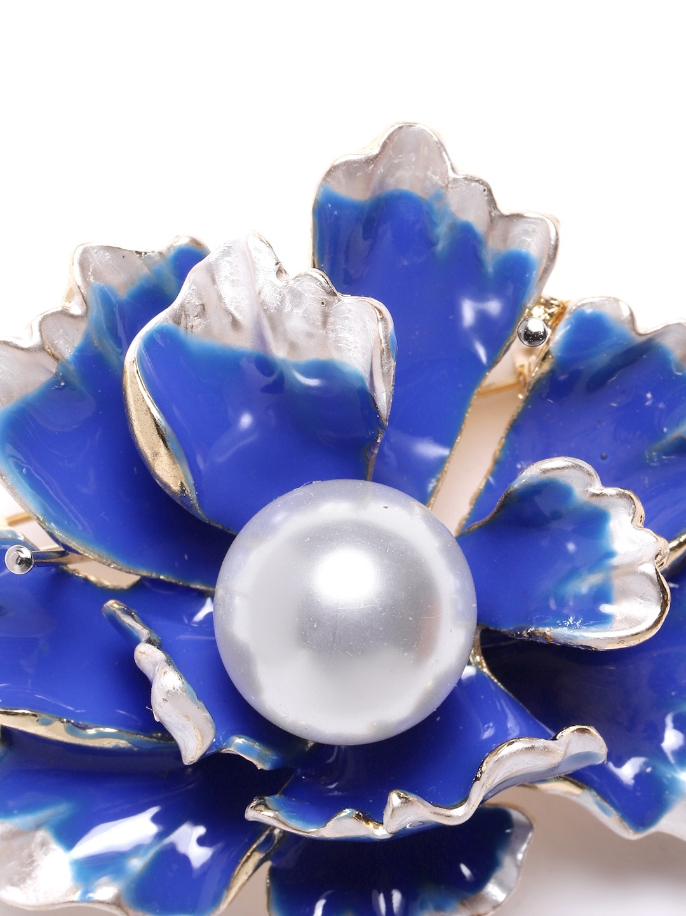 YouBella Women Blue  White Beaded Floral Statement Brooch