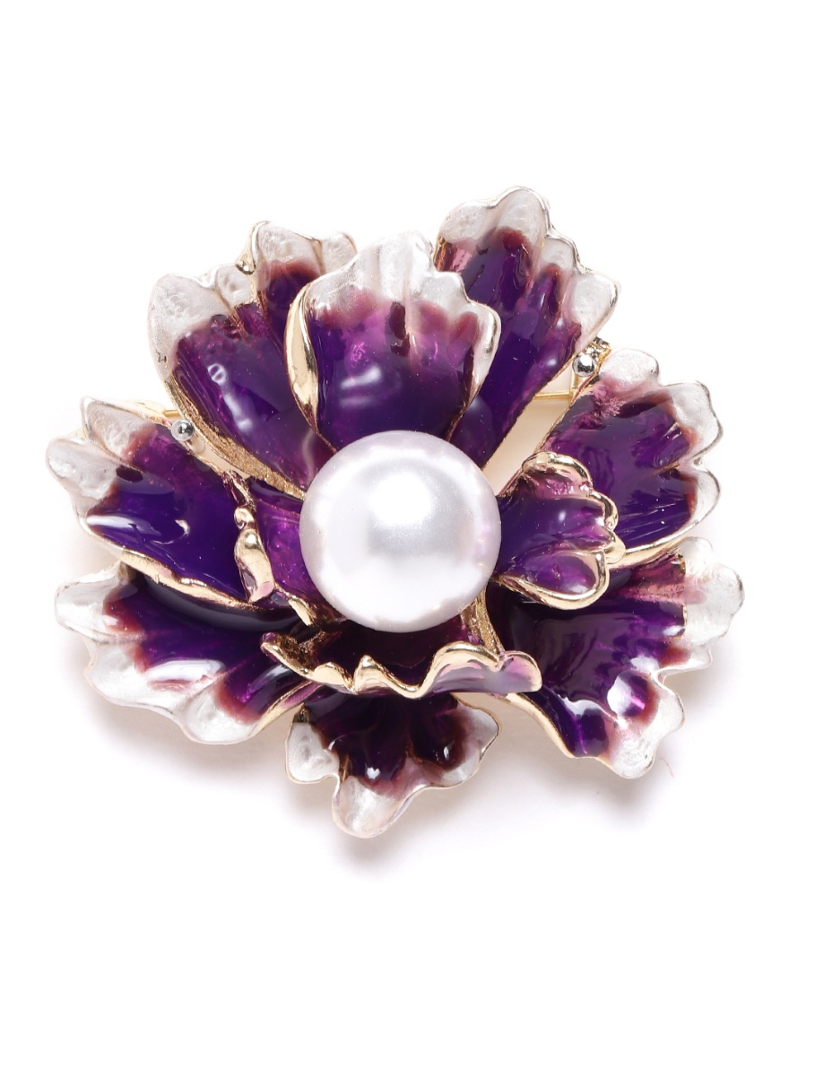 YouBella Women Purple  White Beaded Floral Statement Brooch