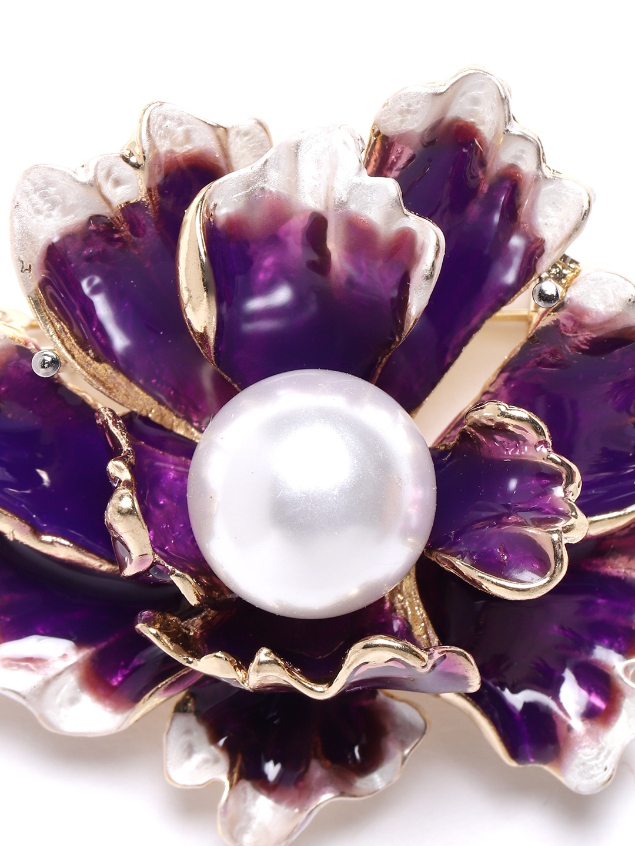 YouBella Women Purple  White Beaded Floral Statement Brooch