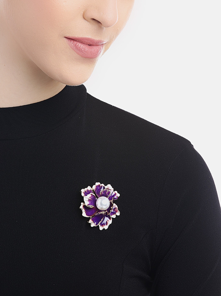 YouBella Jewellery Latest Stylish Crystal Unisex Floral Brooch for Wedding/Party for Women/Girls/Men (Purple)