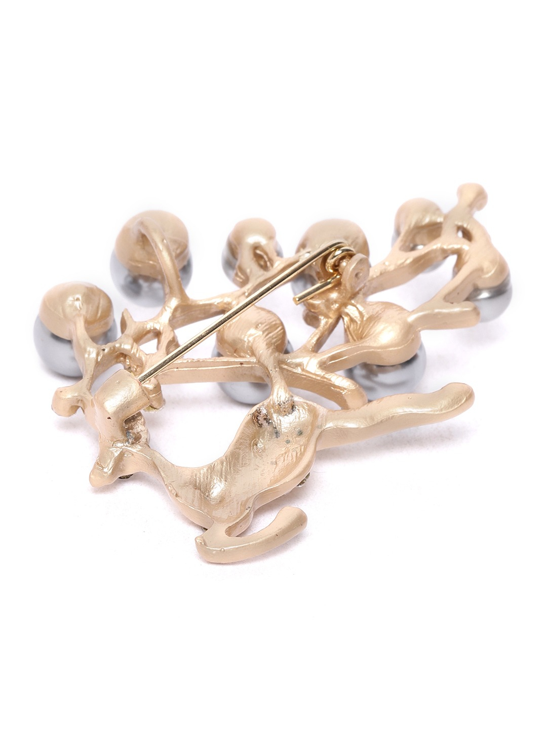 YouBella Women Silver  Gold-Toned  Stone Studded  Beaded Deer Shaped Statement Brooch