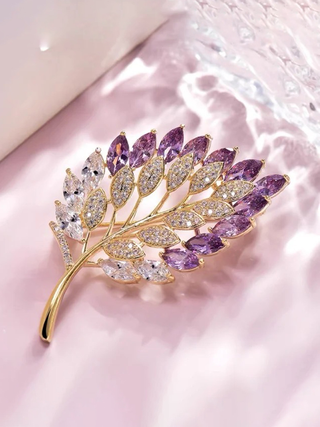 YouBella Jewellery for Women Stylish Celebrity Inspired Leaf Shaped Brooch for Women/Men/Girls/Boys (Purple) (YB_Brooch_154)