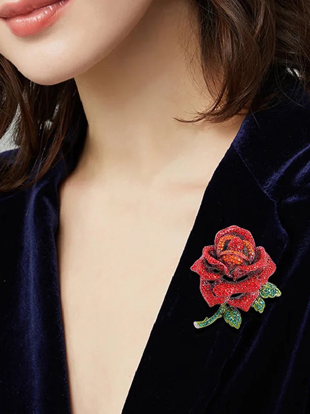YouBella Jewellery for Women Stylish Celebrity Inspired Love Rose Shaped Brooch for Women/Men/Girls/Boys (Red) (YB_Brooch_155)