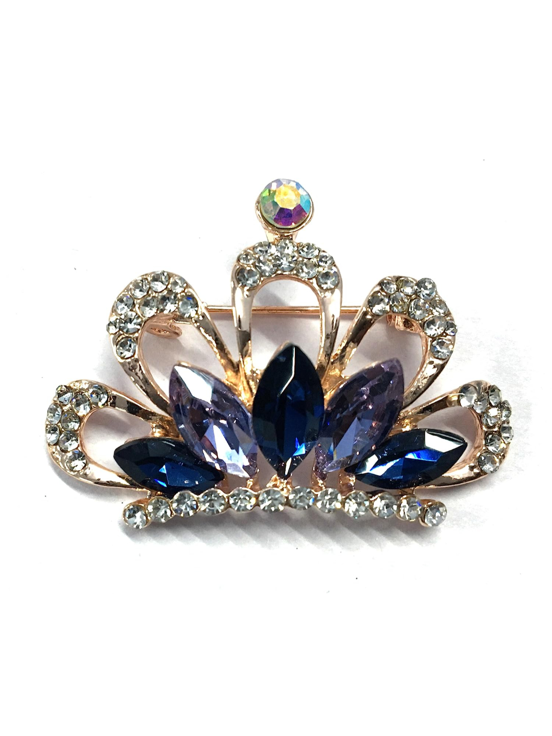 YouBella  Collection Blue Mixcolour Crystal Crown Shape Brooch for Men and Women