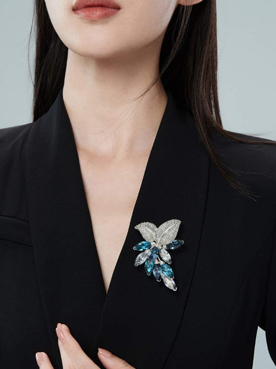 YouBella Jewellery Gracias Collection Crystal Saree Pin/Brooch for Women/Girls (Blue)
