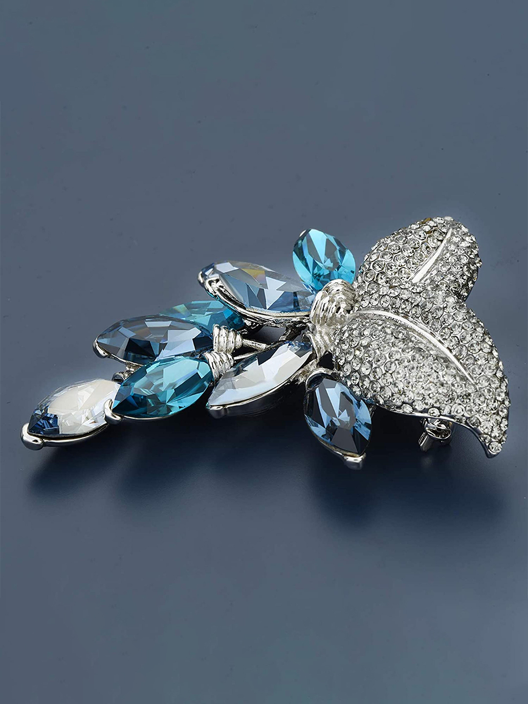 YouBella Jewellery Gracias Collection Crystal Saree Pin/Brooch for Women/Girls (Blue)