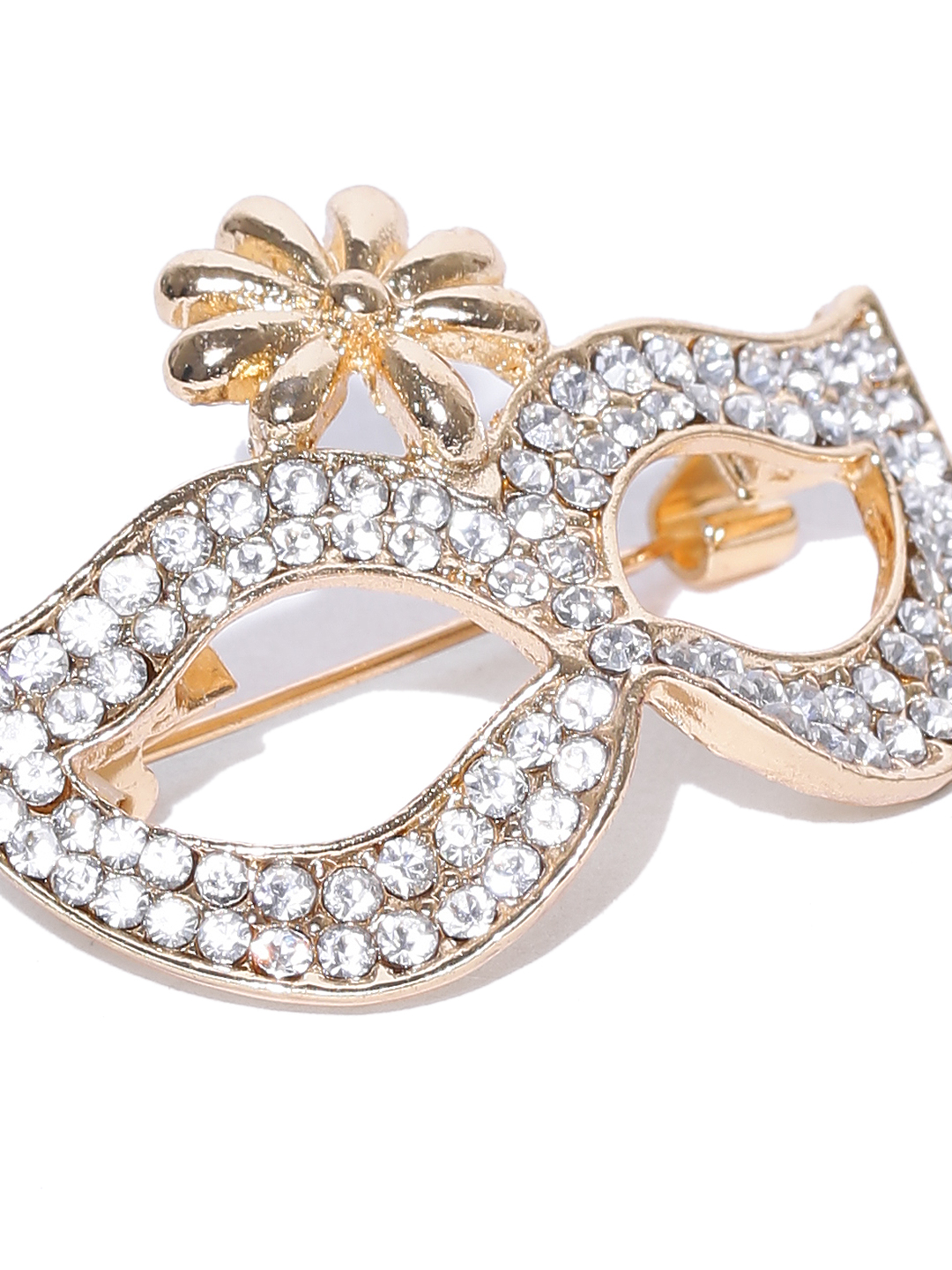 YouBella Women Gold-Plated Stone-Studded Mask-Shaped Brooch