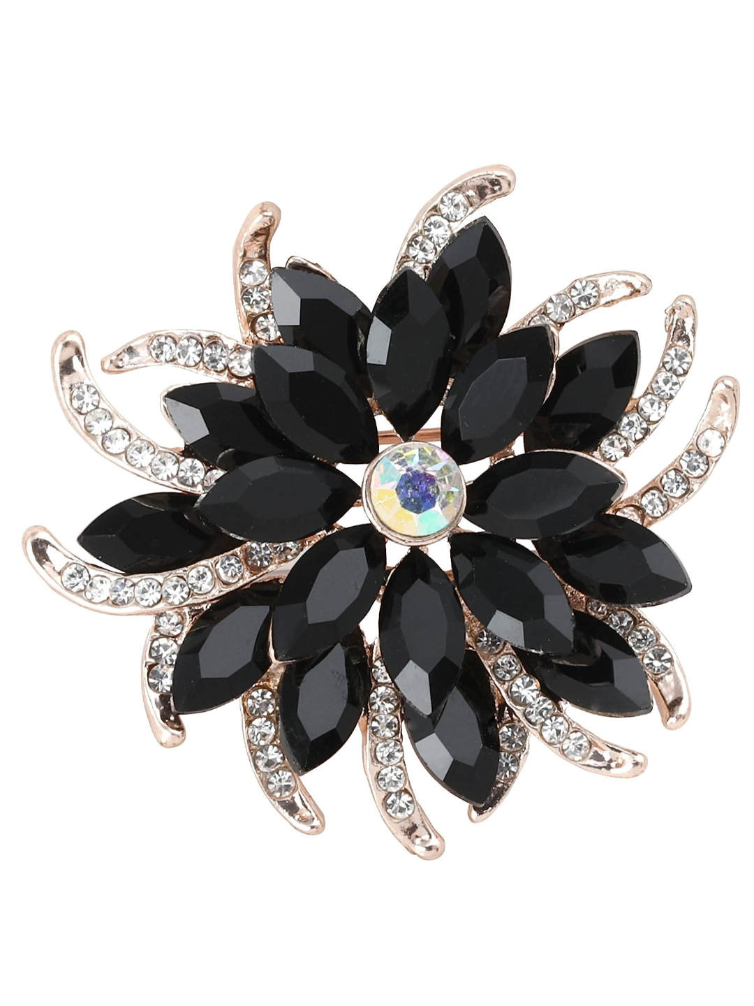 YouBella Jewellery Stylish Crystal Floral Shape Unisex Brooch for Women/Girls/Men/Boys (Black)