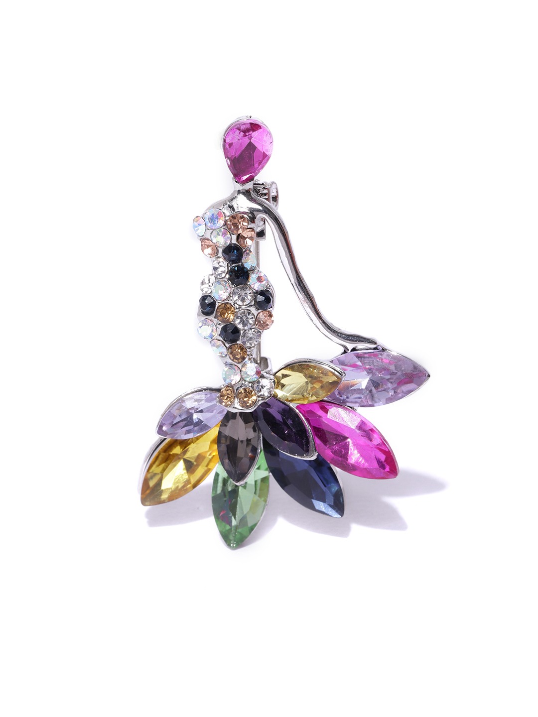 YouBella Valentine Collection Dancing Doll Jewellery Silver Plated and Cubic Zirconia Brooches for Women (Multi-colour) (YB_Brooch_73)