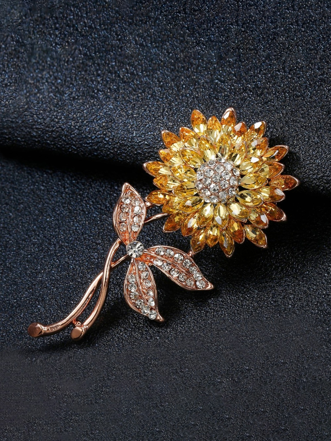 YouBella Valentine Collection Floral Jewellery Gold Plated and Cubic Zirconia Brooches for Women (Yellow) (YB_Brooch_74)
