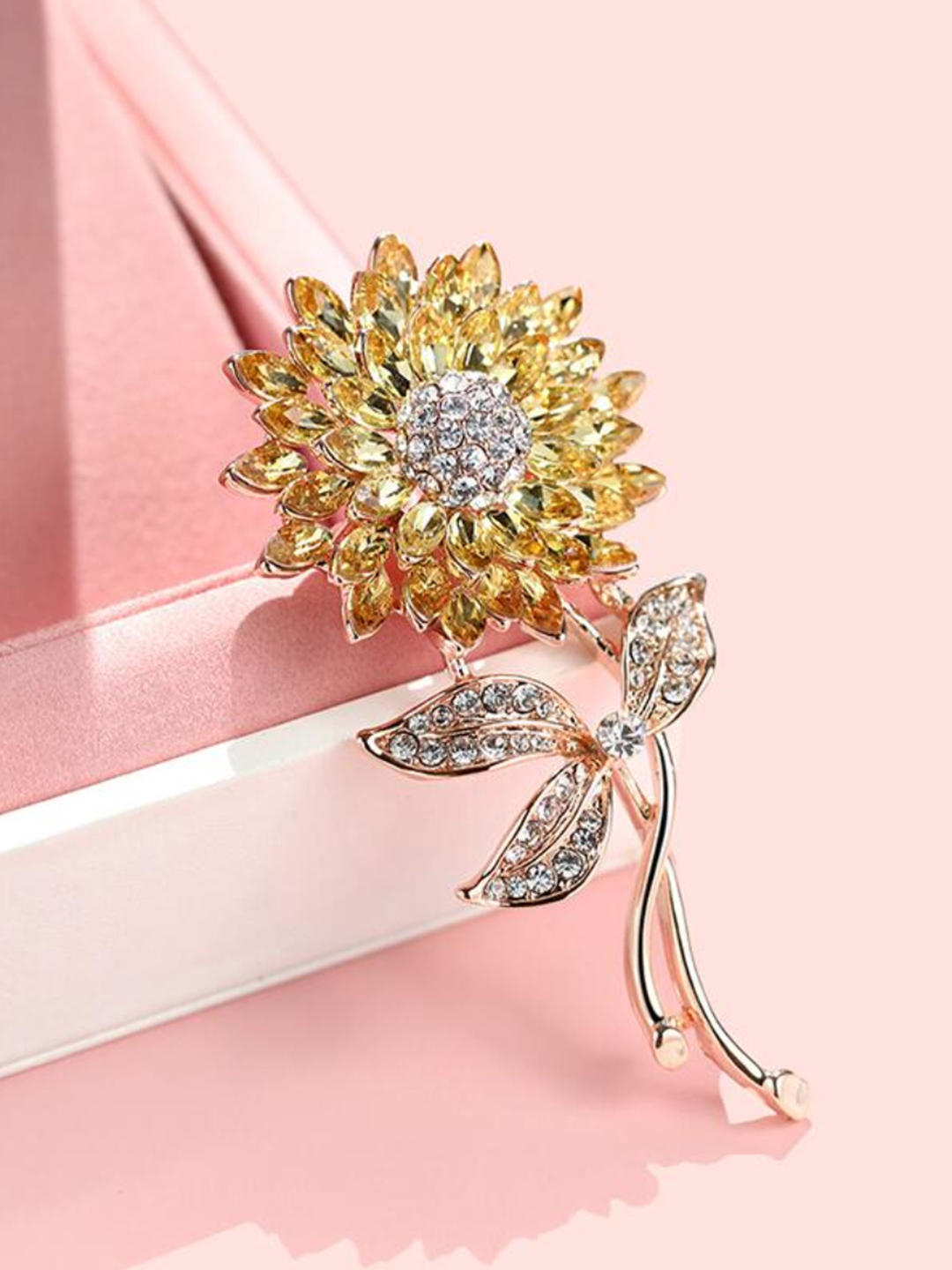 YouBella Valentine Collection Floral Jewellery Gold Plated and Cubic Zirconia Brooches for Women (Yellow) (YB_Brooch_74)