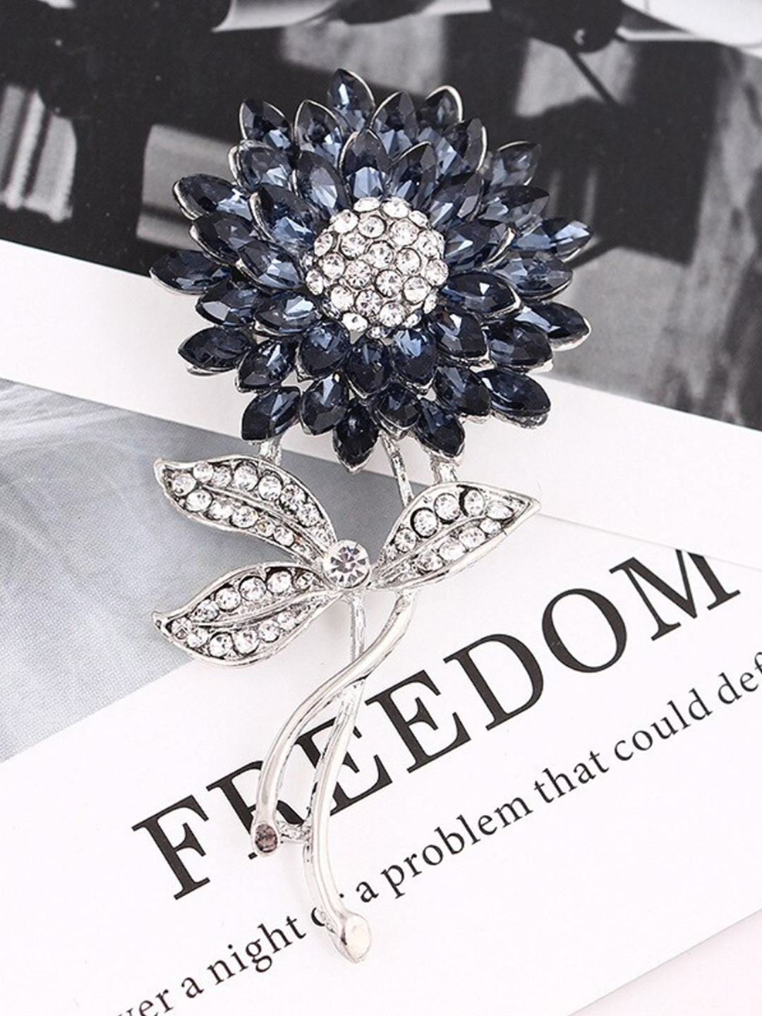 YouBella Valentine Collection Floral Jewellery Silver Plated and Cubic Zirconia Brooches for Women (Blue) (YB_Brooch_75)