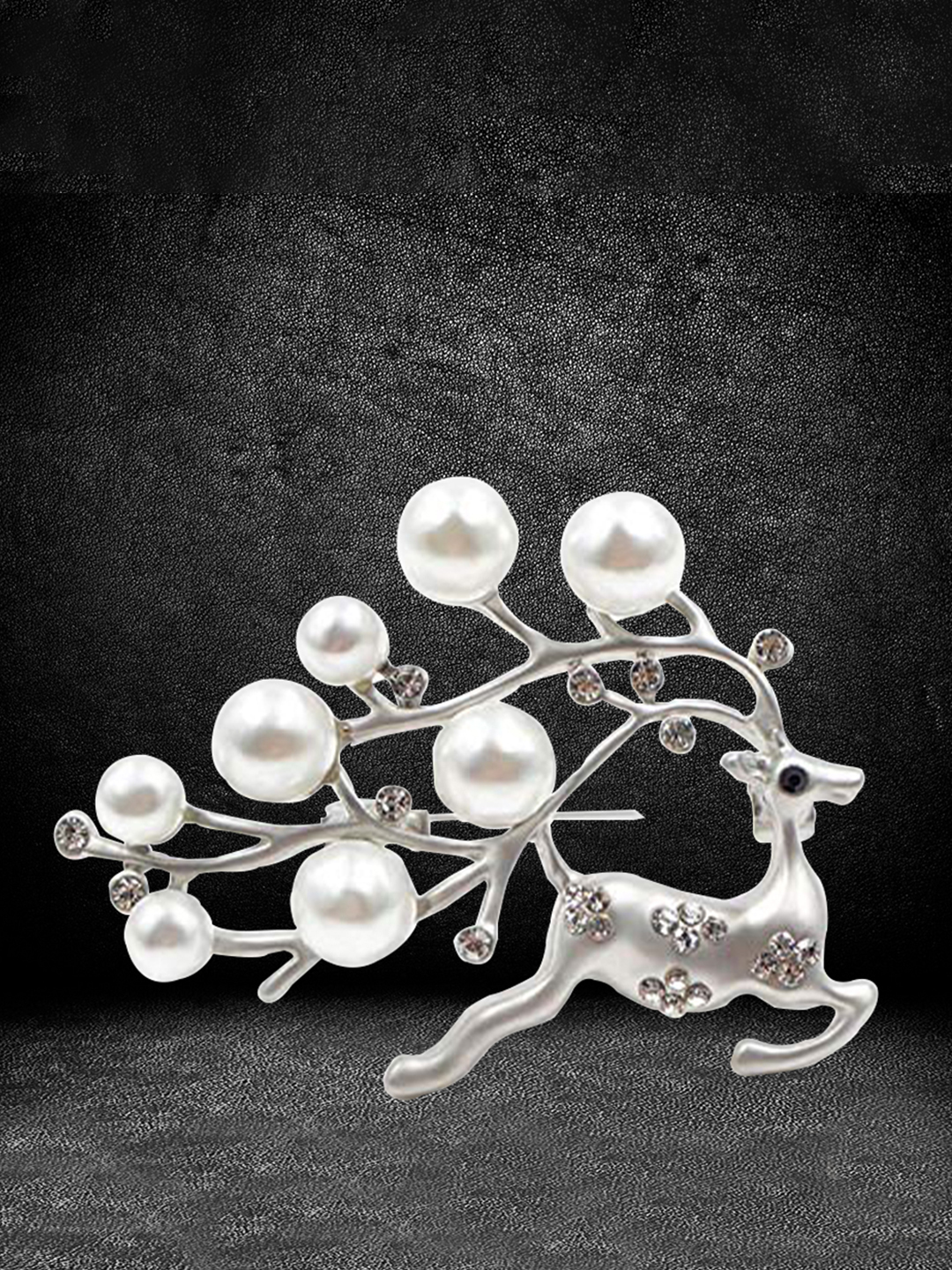 YouBella Women White  Silver-Toned Stone Studded  Beaded Reindeer Shaped Brooch