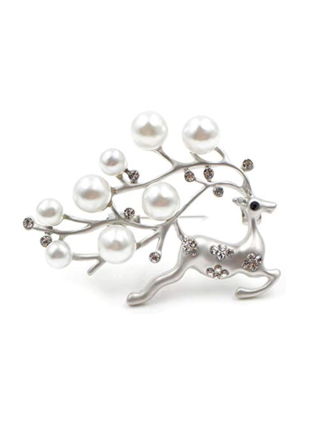 YouBella Women White  Silver-Toned Stone Studded  Beaded Reindeer Shaped Brooch