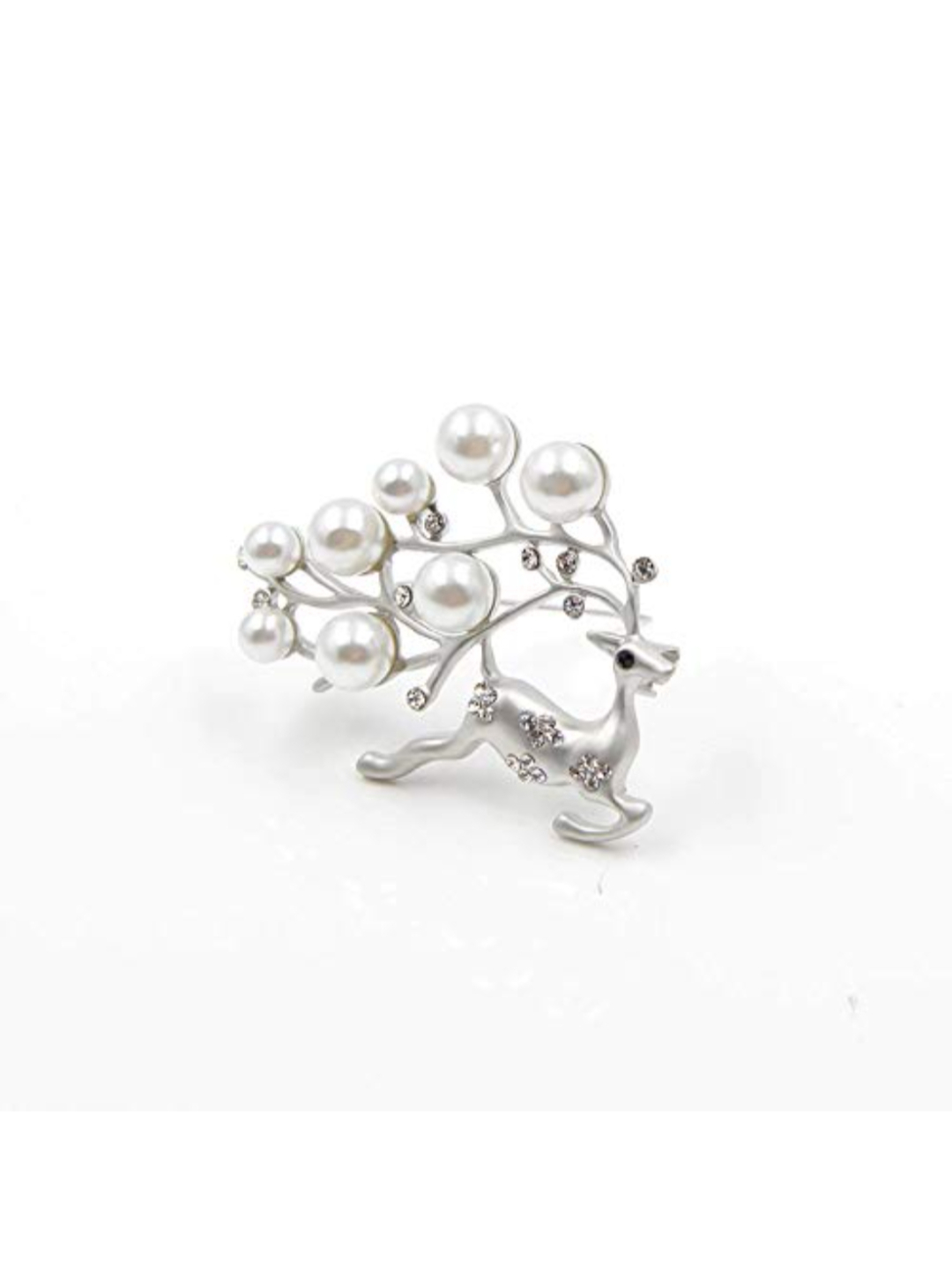 YouBella Women White  Silver-Toned Stone Studded  Beaded Reindeer Shaped Brooch