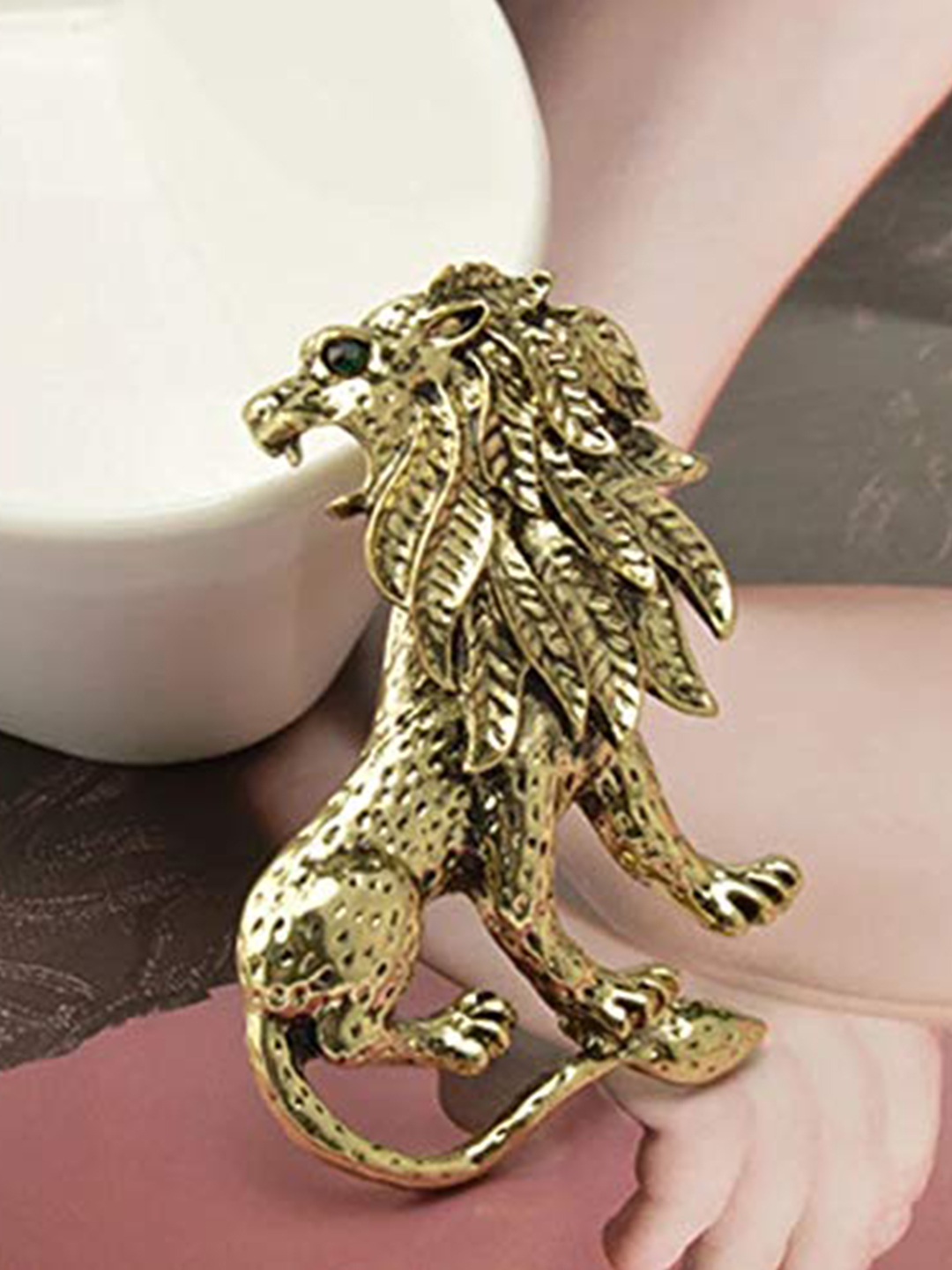 YouBella Jewellery Latest Stylish Crystal Unisex Lion Brooch for Women/Girls/Men (Silver)