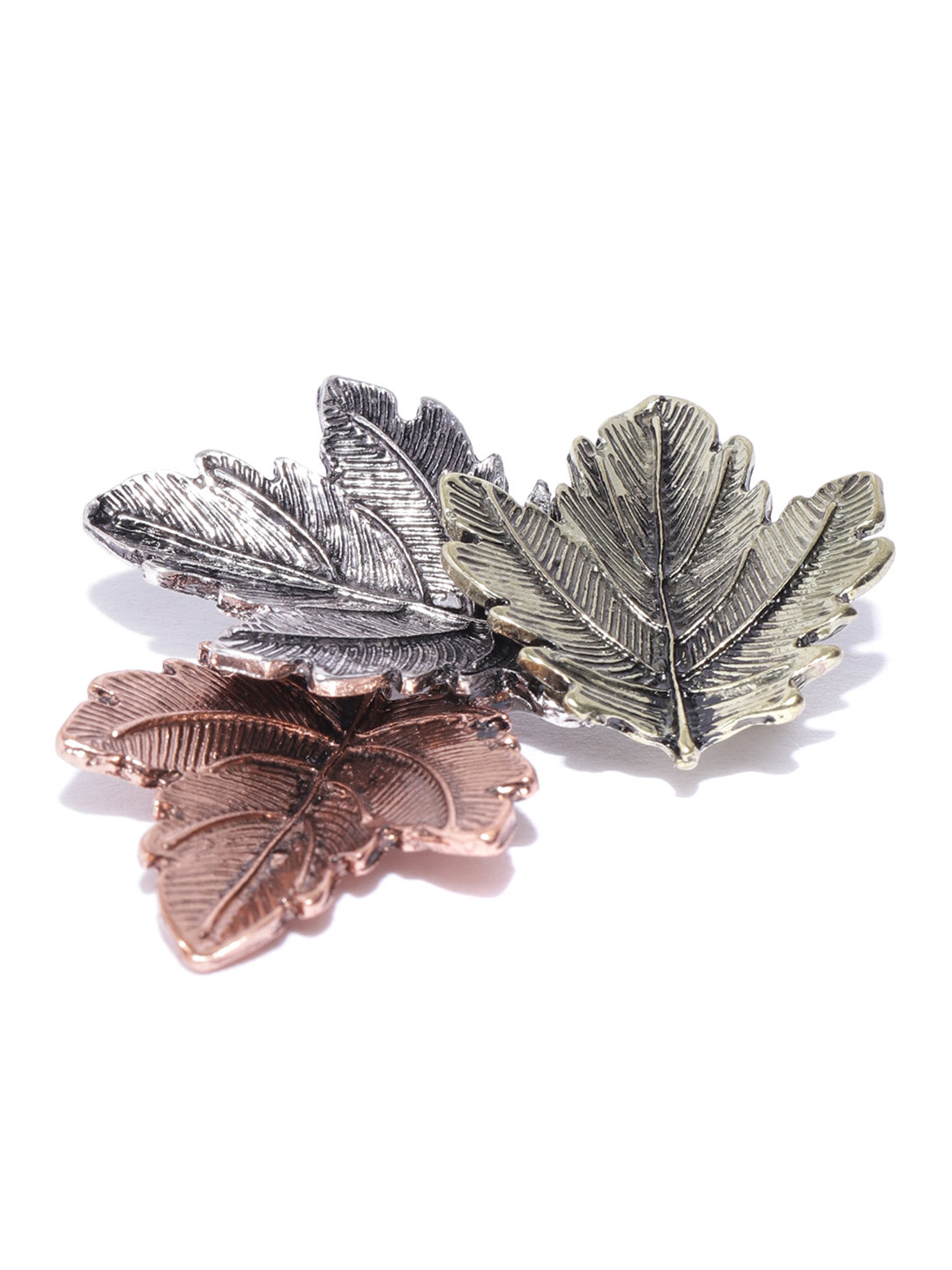 YouBella Women Silver-Toned  Rose Gold-Toned Leaf Shaped Brooch