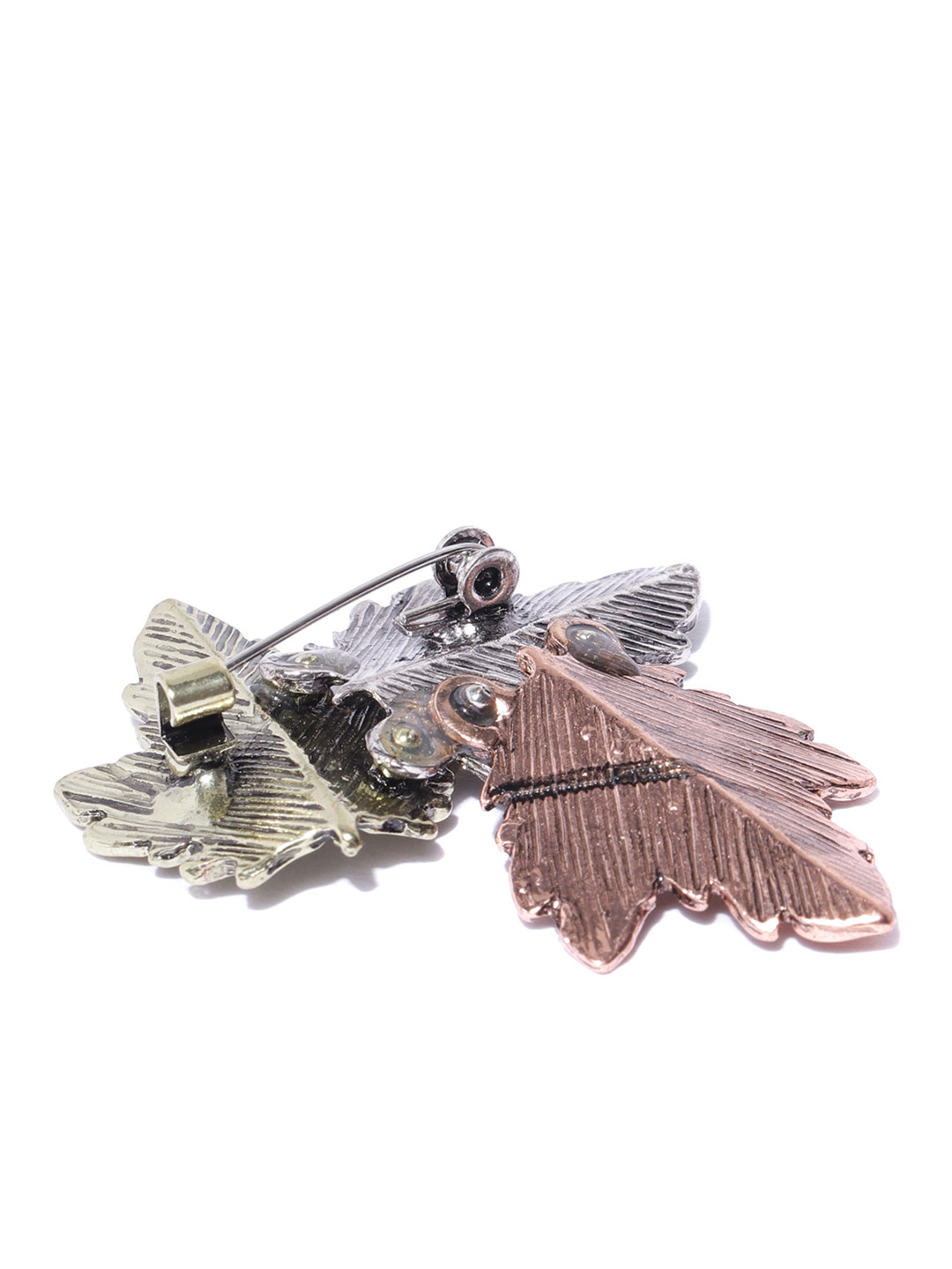 YouBella Women Silver-Toned  Rose Gold-Toned Leaf Shaped Brooch