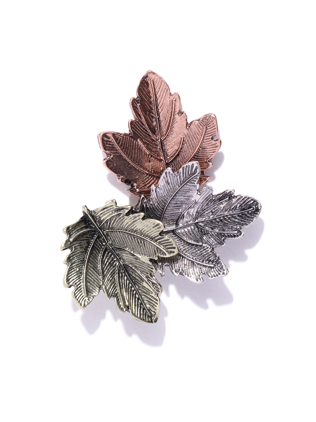 YouBella Women Silver-Toned  Rose Gold-Toned Leaf Shaped Brooch