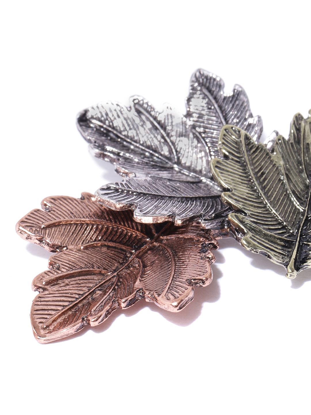 YouBella Women Silver-Toned  Rose Gold-Toned Leaf Shaped Brooch