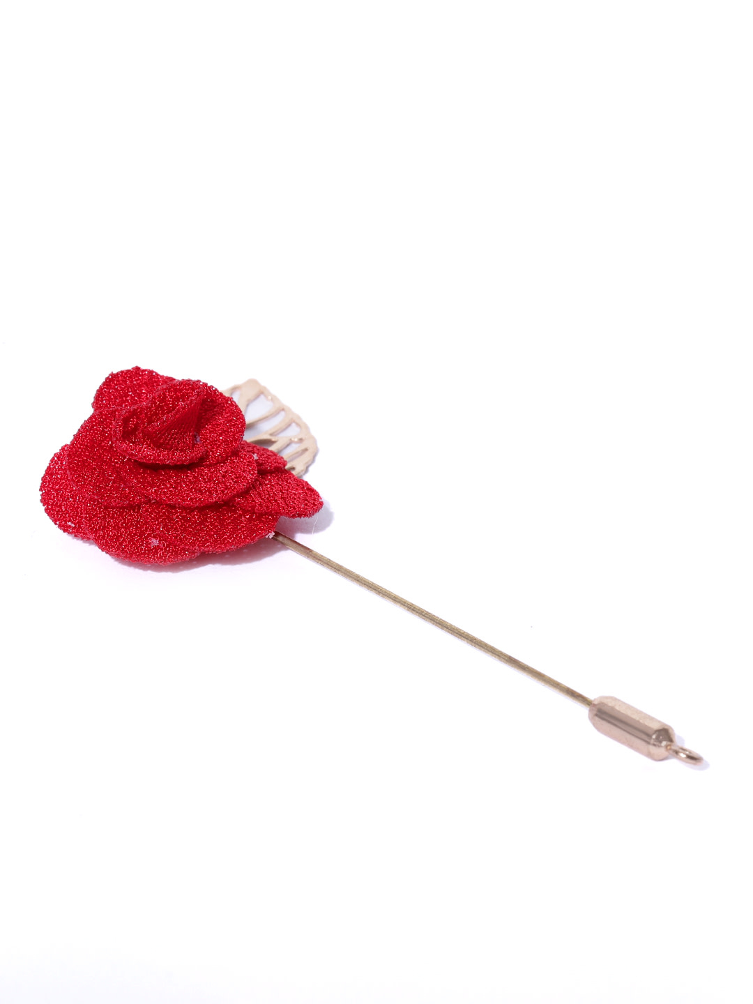 YouBella Women Red  Rose Gold-Toned Floral  Leaf-Shaped Lapel Pin