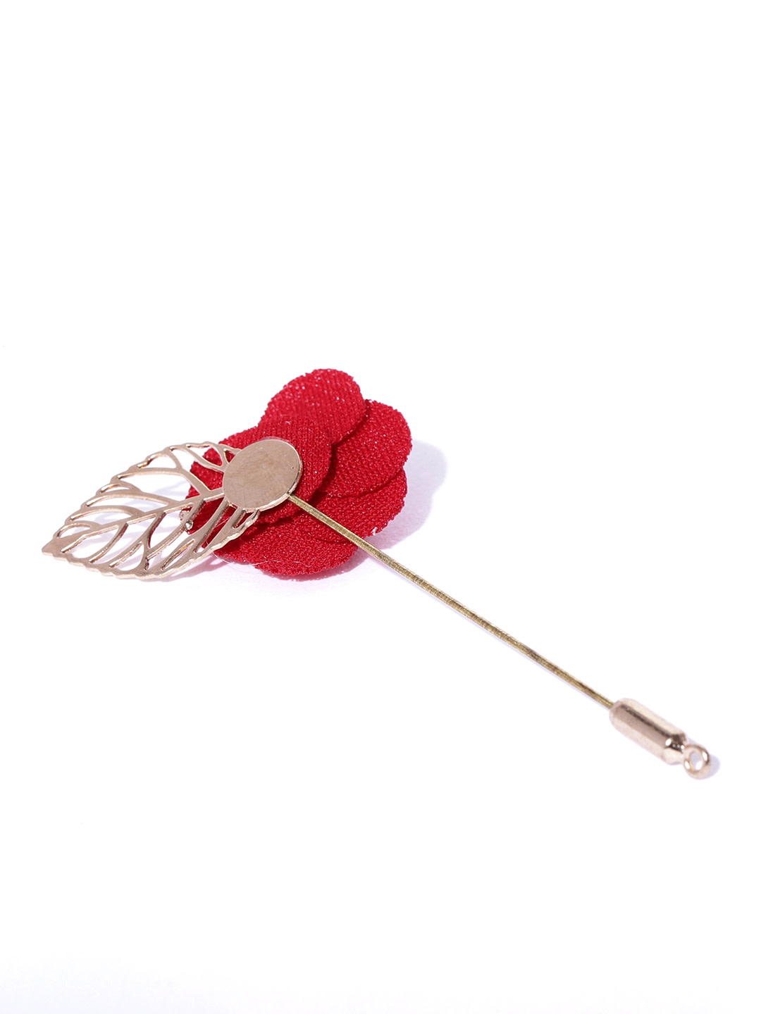YouBella Women Red  Rose Gold-Toned Floral  Leaf-Shaped Lapel Pin