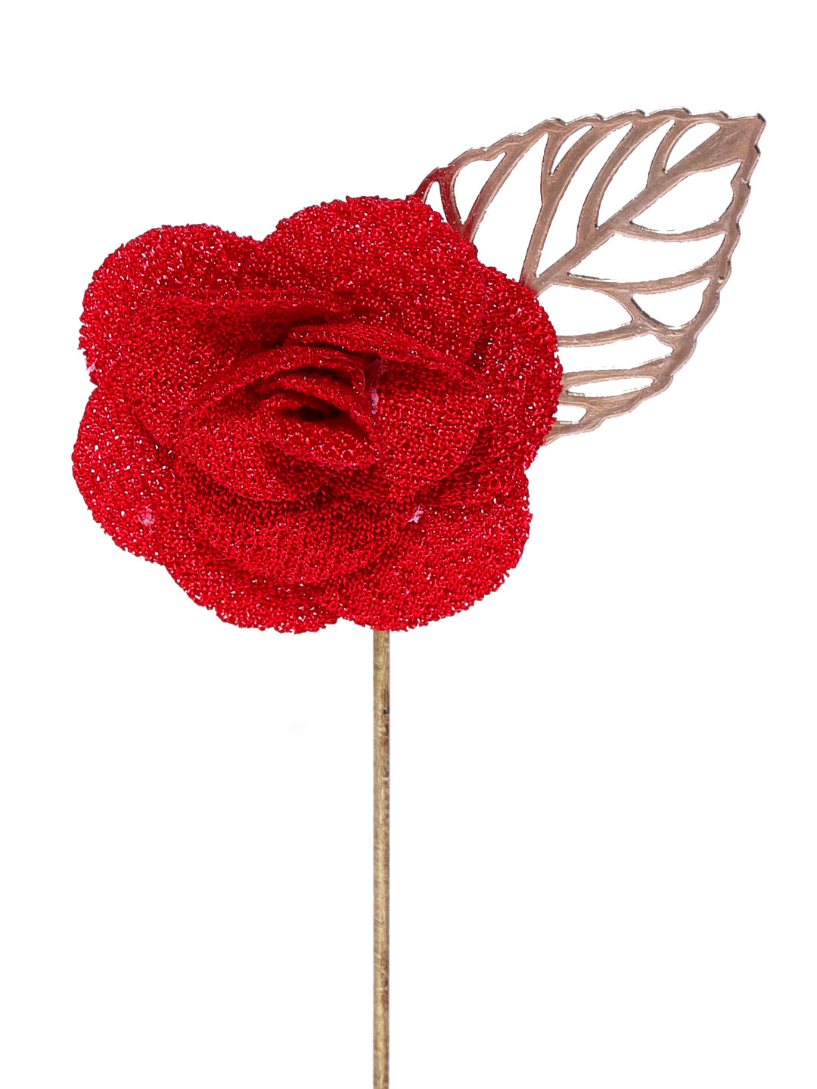 YouBella Women Red  Rose Gold-Toned Floral  Leaf-Shaped Lapel Pin