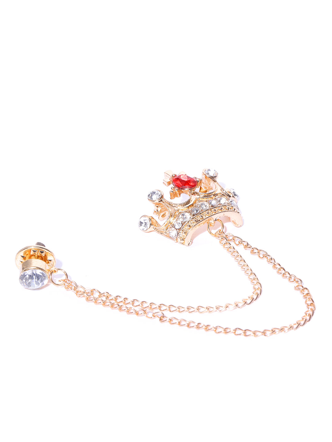YouBella Red  Gold-Toned Stone-Studded Crown Shaped Brooch