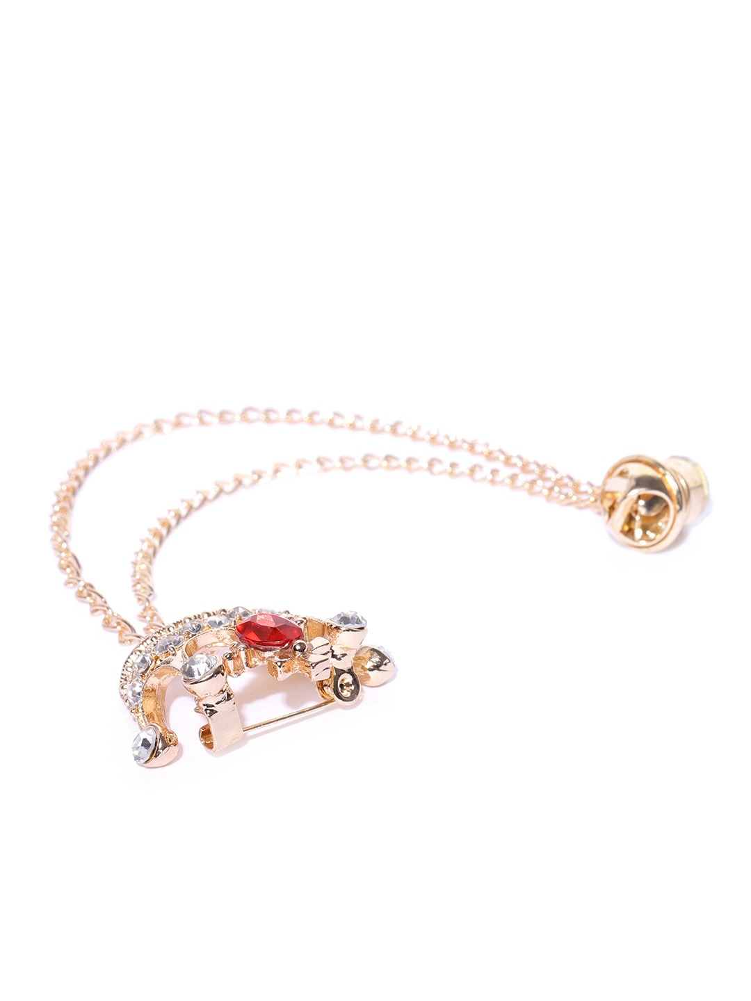 YouBella Red  Gold-Toned Stone-Studded Crown Shaped Brooch