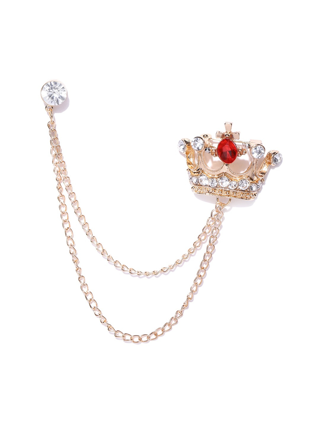 YouBella Red  Gold-Toned Stone-Studded Crown Shaped Brooch