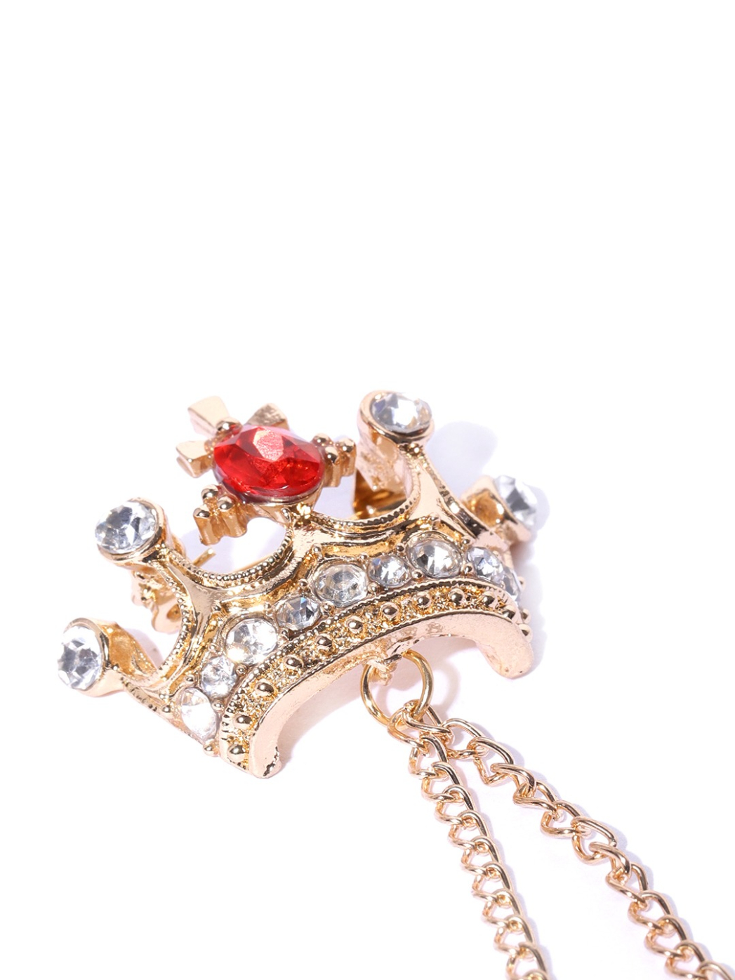 YouBella Red  Gold-Toned Stone-Studded Crown Shaped Brooch